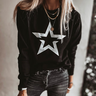 Black sweatshirt with a striking white star *boyfriend fit* *back in stock*