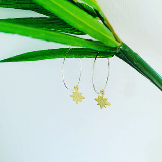 Gold north star silver hoop earrings
