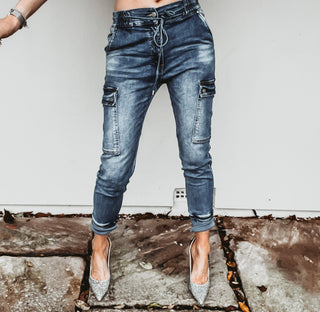 Ravello vintage blue CARGO jean joggers *NEW*