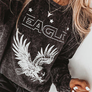 Silver glitter Eagle on acid black sweatshirt *boyfriend fit*