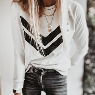 Vintage white sweatshirt with double black chevrons *relaxed style*
