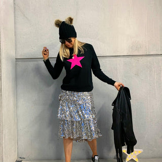 Neon pink star jet black sweatshirt *now half price*