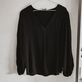 Sardinia black V neck Satin Blouse