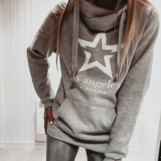 Grey & white LA star crossover neck hoody *boyfriend fit*