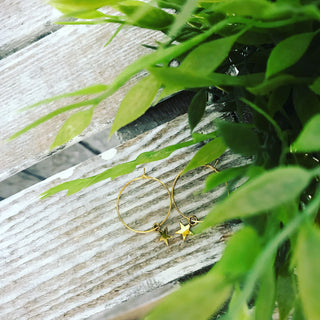 Gold star gold hoop earrings