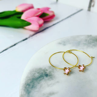 Tiny pink & gold star hoops