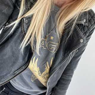 Gold glitter Eagle on light charcoal sweatshirt *boyfriend fit* *now half price!*