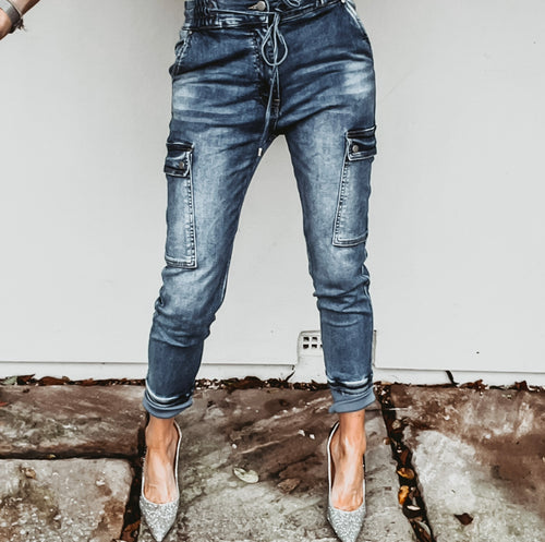 Ravello vintage blue CARGO jean joggers *NEW*