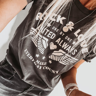 Vintage washed ROCK & LOVE, UNITED ALWAYS wings charcoal tee *boyfriend fit* *new*