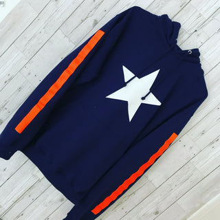 Navy hoody with neon orange stripes sweatshirt