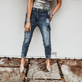Ravello vintage blue CARGO jean joggers *NEW*