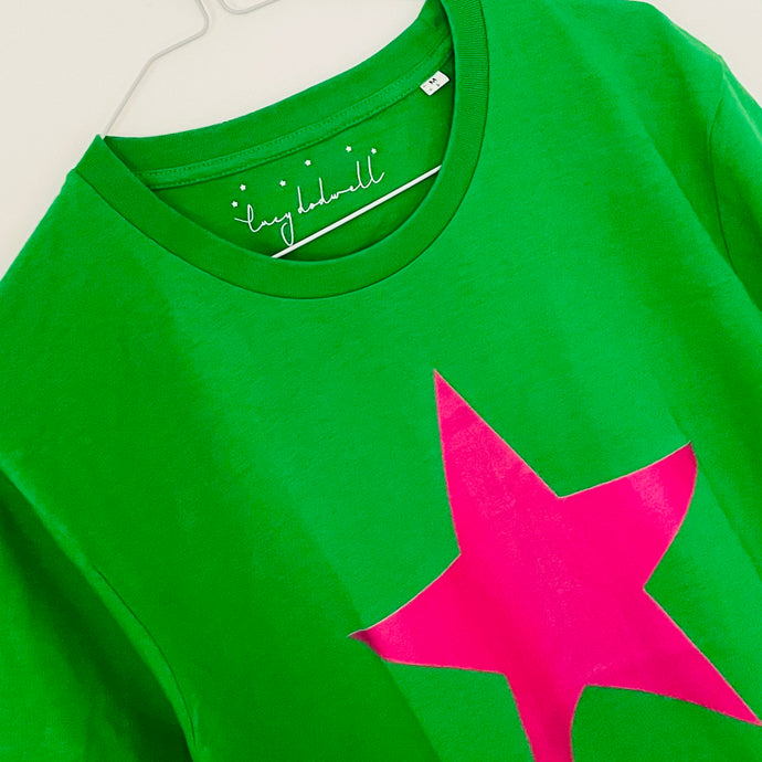 Green shocking pink star  tee SALE* size 14