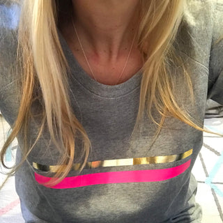 Neon pink & gold stripe sweatshirt