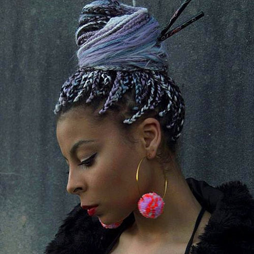 Large neon Pom Pom hoop earrings