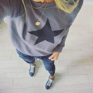 Black star on charcoal sweatshirt *new*