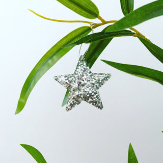 Large silver glitter star hoop earrings