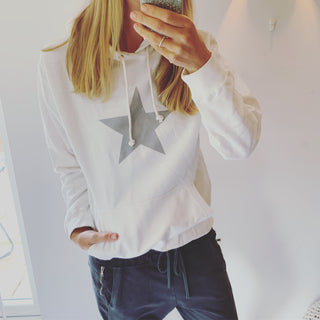 White hoody with grey star (size 12-14)