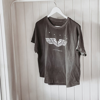 Boxy vintage grey washed wings & stars  tee *boxy relaxed fit*
