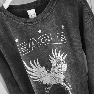 Silver glitter Eagle on acid black sweatshirt *boyfriend fit*