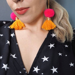 Pink, orange & gold tassel earrings