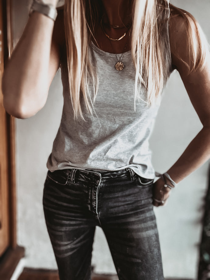 Grey vest and discount jeans
