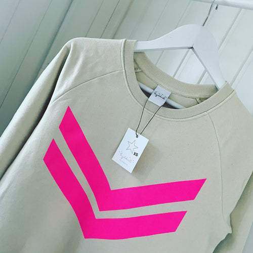 Neon pink double chevron natural sweatshirt