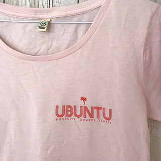 Red UBUNTU on pink tee (m)