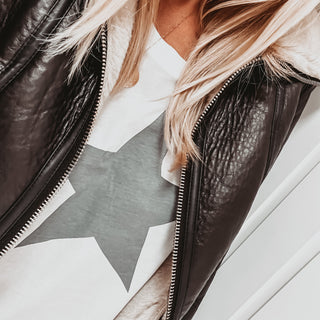 Boxy grey star white tee *boxy relaxed fit*