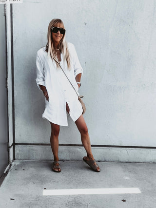 Oversized Sicily WHITE linen beach shirt dress with pockets *new* *relaxed fit*