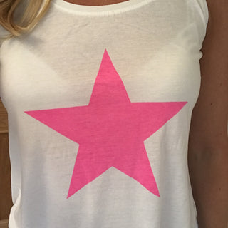 Neon pink star white vest *just 1 medium left*