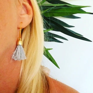 Silver tassel gold hoop earrings