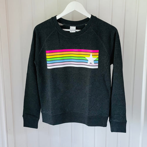 Neon rainbow & star charcoal grey marl sweatshirt *new*
