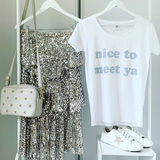 Nice to meet you white tee