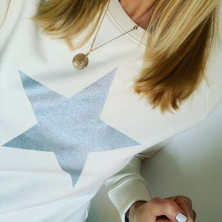 Glittery grey star cream raw sweatshirt