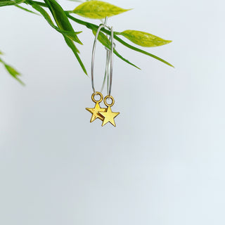 Gold star silver hoop earrings