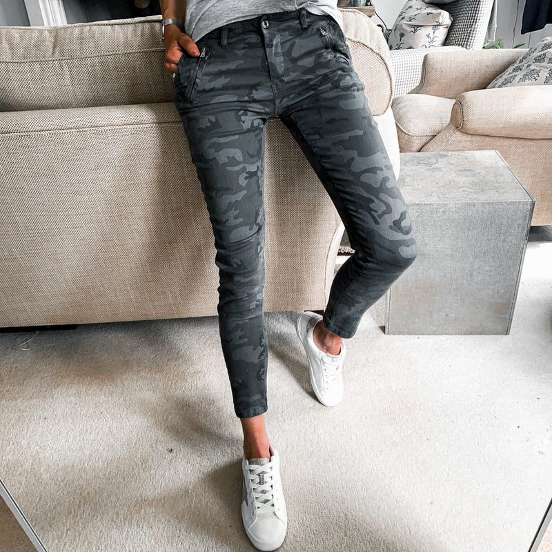 Dark grey camo combat jeans now half price