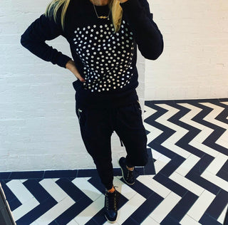 White polka dots on black sweatshirt *PRE-ORDER*