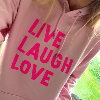 Neon pink LIVE LAUGH LOVE hoody *boyfriend fit*