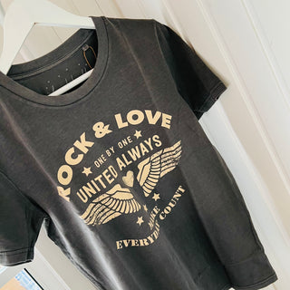 Vintage washed ROCK & LOVE, UNITED ALWAYS wings charcoal tee *boyfriend fit* *new*