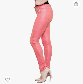 Skinny pink faux leather trousers - size 12