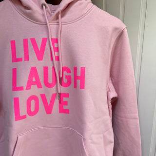 Neon pink LIVE LAUGH LOVE hoody *boyfriend fit*