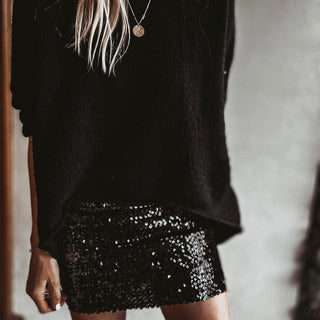 Sassari BLACK sequin mini skirt / strapless top