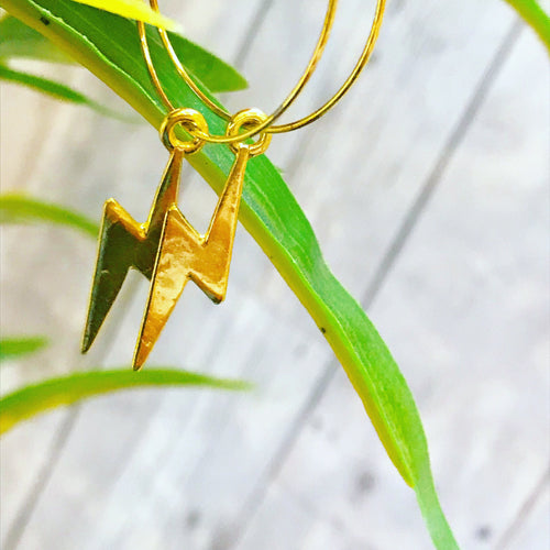 Gold lightning strike hoop earrings