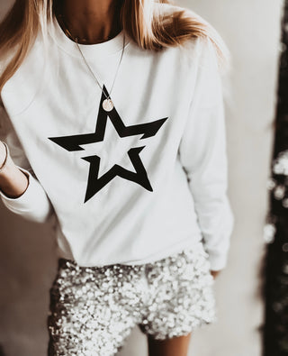 White sweatshirt with a striking black star *boyfriend fit*