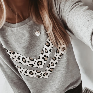 Double leopard chevron grey sweatshirt *relaxed fit*