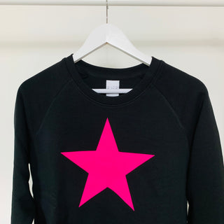 Neon pink star jet black sweatshirt *now half price*