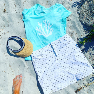 White coral on mint green tee