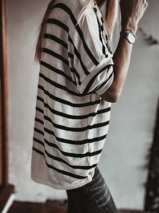 Marseille VINTAGE WHITE / BLACK breton striped sweater *NEW*