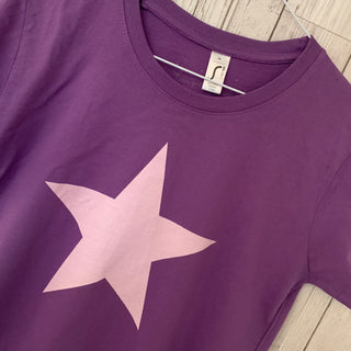 Pink star in purple tee (medium size 12)