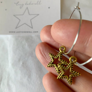 Gold studded star silver hoop earrings